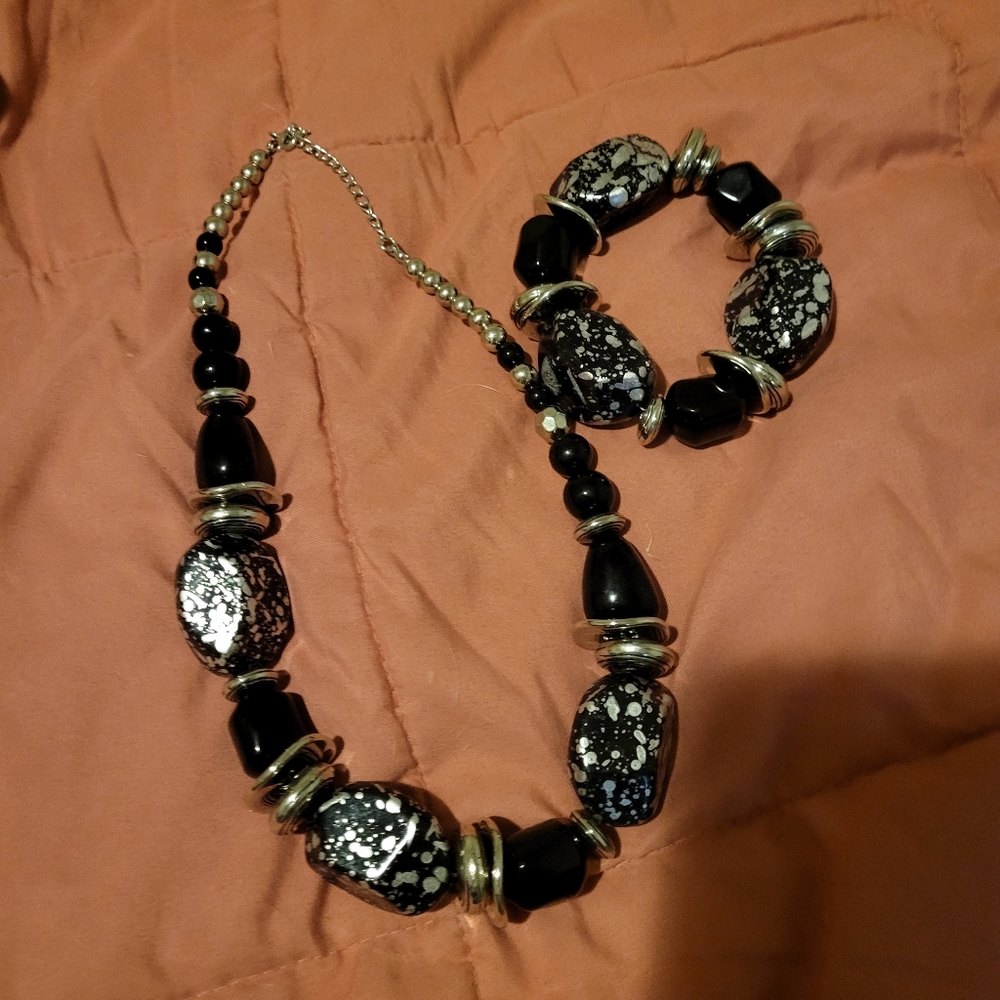Necklace bracelet set black/silver